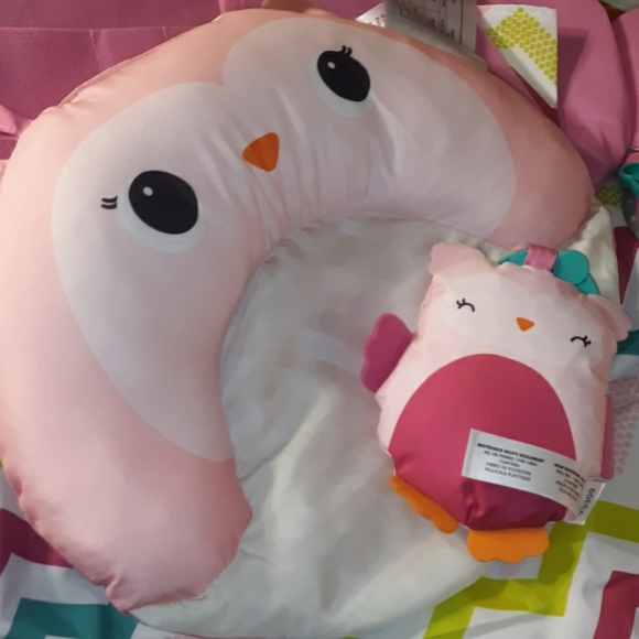 ☆Like New☆BRIGHT STARTS Pink Owl Activity Gym/Tummy Time Mat Lounger With Toys☆ - Picture 13 of 14